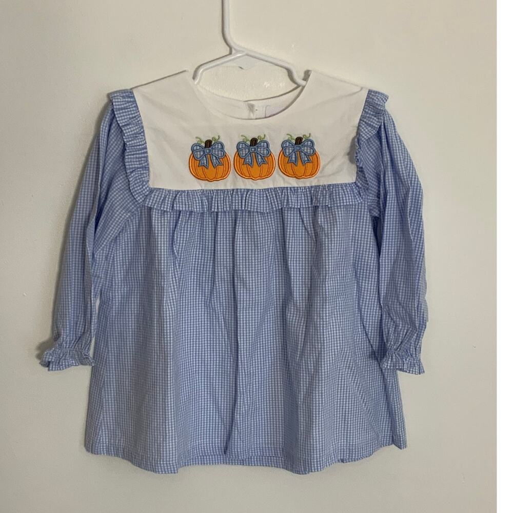 Stitchy Fish Gingham Pumpkin top size 4T